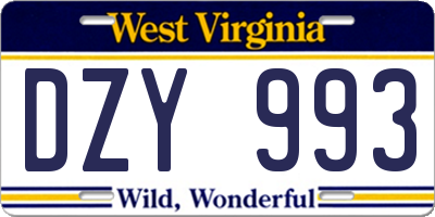 WV license plate DZY993