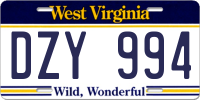 WV license plate DZY994