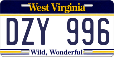 WV license plate DZY996