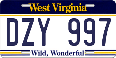 WV license plate DZY997