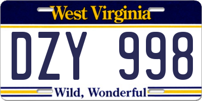 WV license plate DZY998