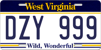 WV license plate DZY999