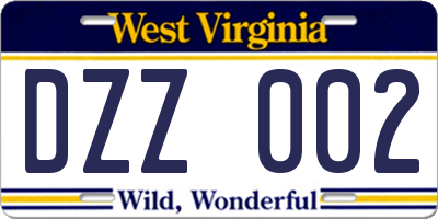 WV license plate DZZ002