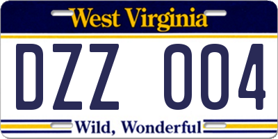 WV license plate DZZ004