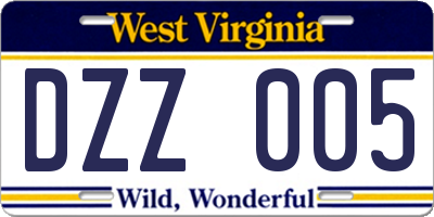 WV license plate DZZ005