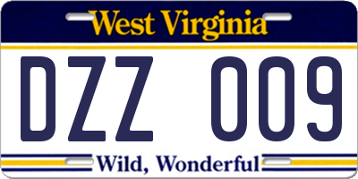 WV license plate DZZ009