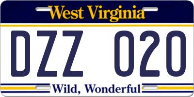 WV license plate DZZ020