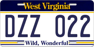 WV license plate DZZ022