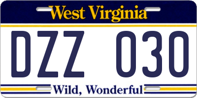 WV license plate DZZ030