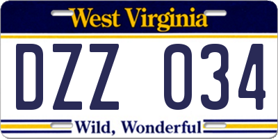 WV license plate DZZ034