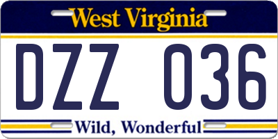 WV license plate DZZ036
