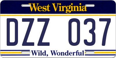 WV license plate DZZ037