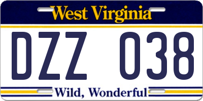 WV license plate DZZ038