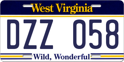 WV license plate DZZ058