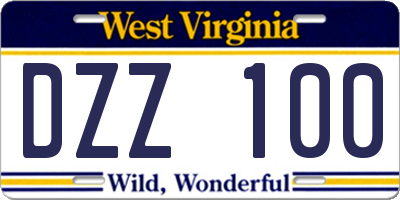 WV license plate DZZ100