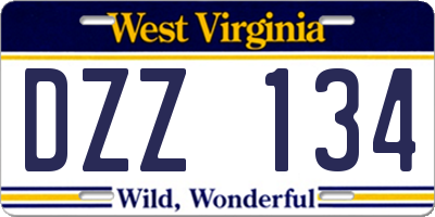 WV license plate DZZ134