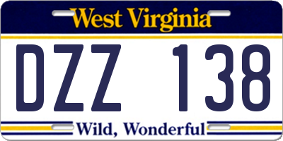 WV license plate DZZ138