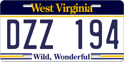 WV license plate DZZ194