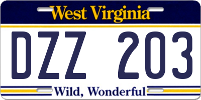 WV license plate DZZ203