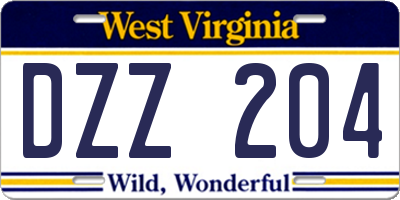 WV license plate DZZ204