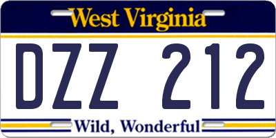 WV license plate DZZ212
