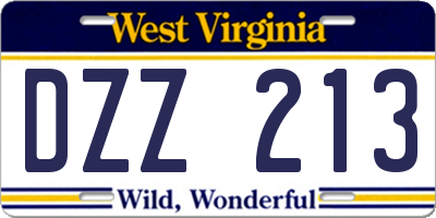 WV license plate DZZ213