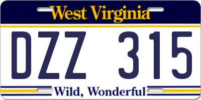 WV license plate DZZ315