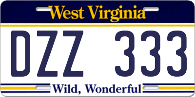 WV license plate DZZ333