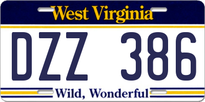 WV license plate DZZ386