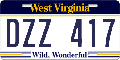 WV license plate DZZ417