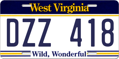 WV license plate DZZ418