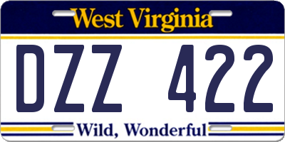 WV license plate DZZ422