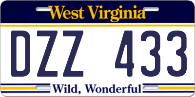 WV license plate DZZ433