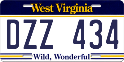 WV license plate DZZ434