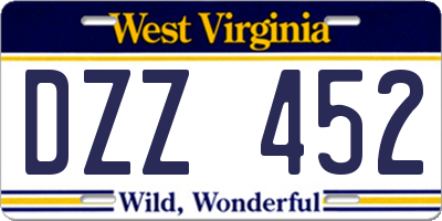 WV license plate DZZ452