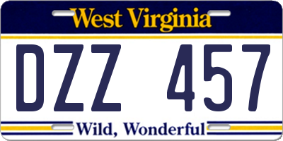 WV license plate DZZ457