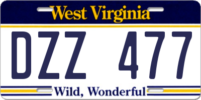 WV license plate DZZ477