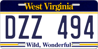 WV license plate DZZ494