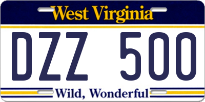 WV license plate DZZ500