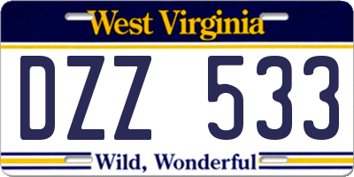 WV license plate DZZ533