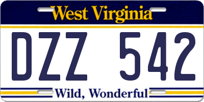 WV license plate DZZ542