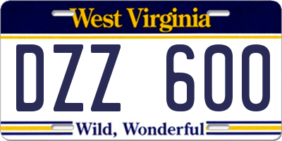 WV license plate DZZ600