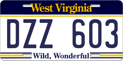 WV license plate DZZ603