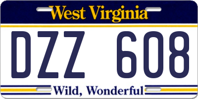 WV license plate DZZ608