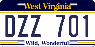 WV license plate DZZ701