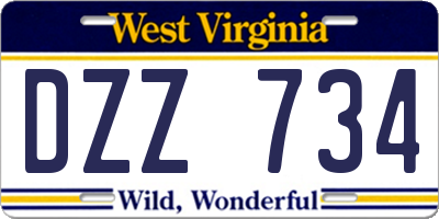 WV license plate DZZ734