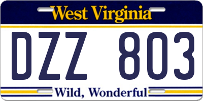 WV license plate DZZ803