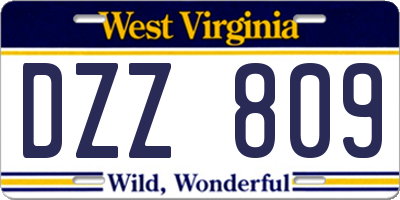 WV license plate DZZ809