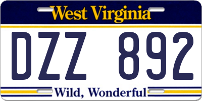 WV license plate DZZ892