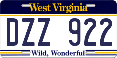 WV license plate DZZ922